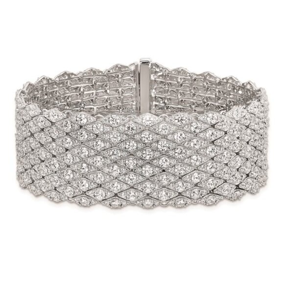 Sterling Shimmer Sterling Silver Rhodium-Plated CZ Mesh Bracelet – 6.75” - Picture 4 of 7